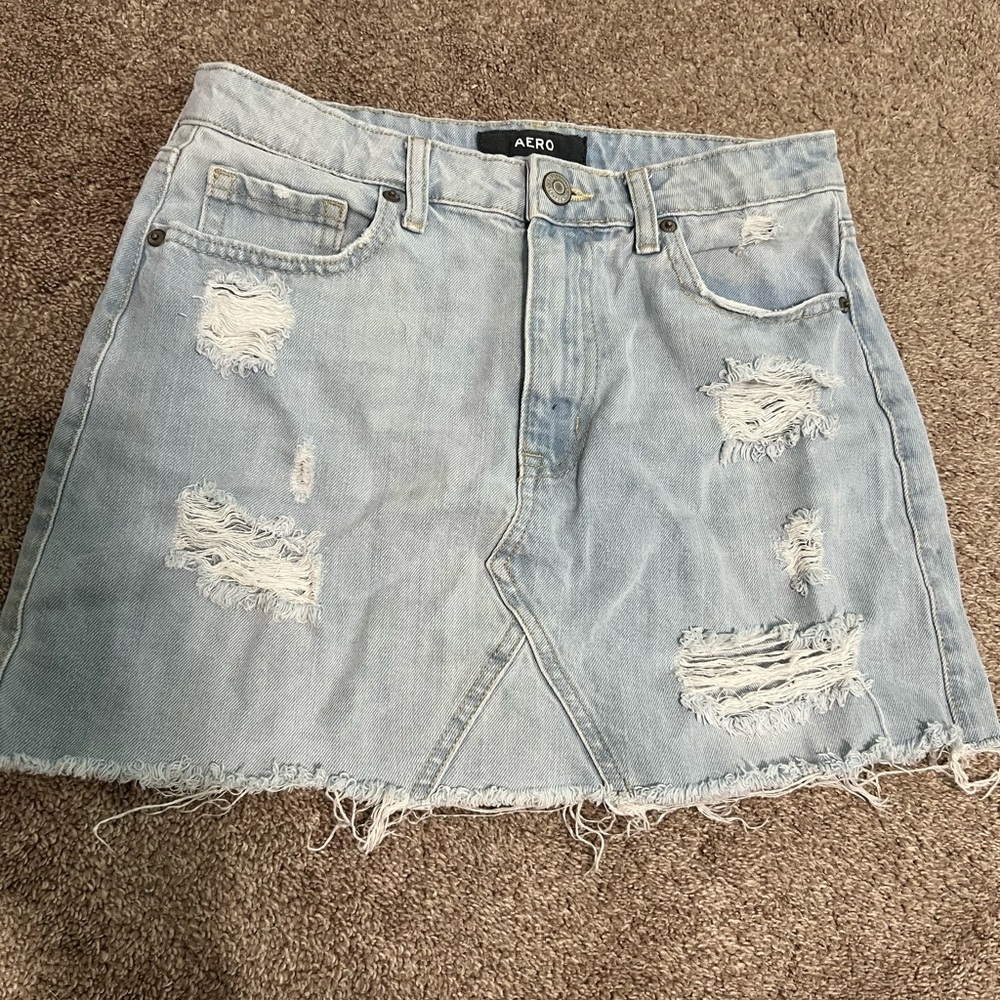 Light Blue Distressed Denim Skirt